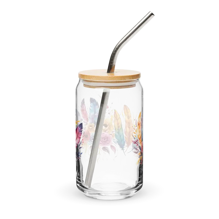 Vibrant Feathers and Roses Can Glass product image (2)