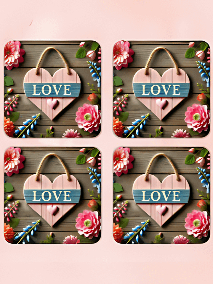 Wooden Background Heart Valentine Coaster Sublimation Design – 300 DPI PNG, perfect for instant romantic digital downloads. product image (1)