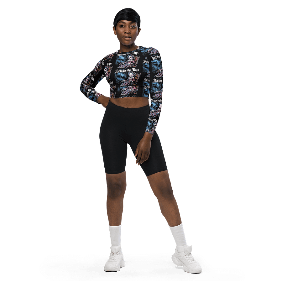 Midnight Veil Designs Women’s Gothic ‘Beware the Toys’ Crop Top - Black, Sizes 2XS-6XL product image (1)