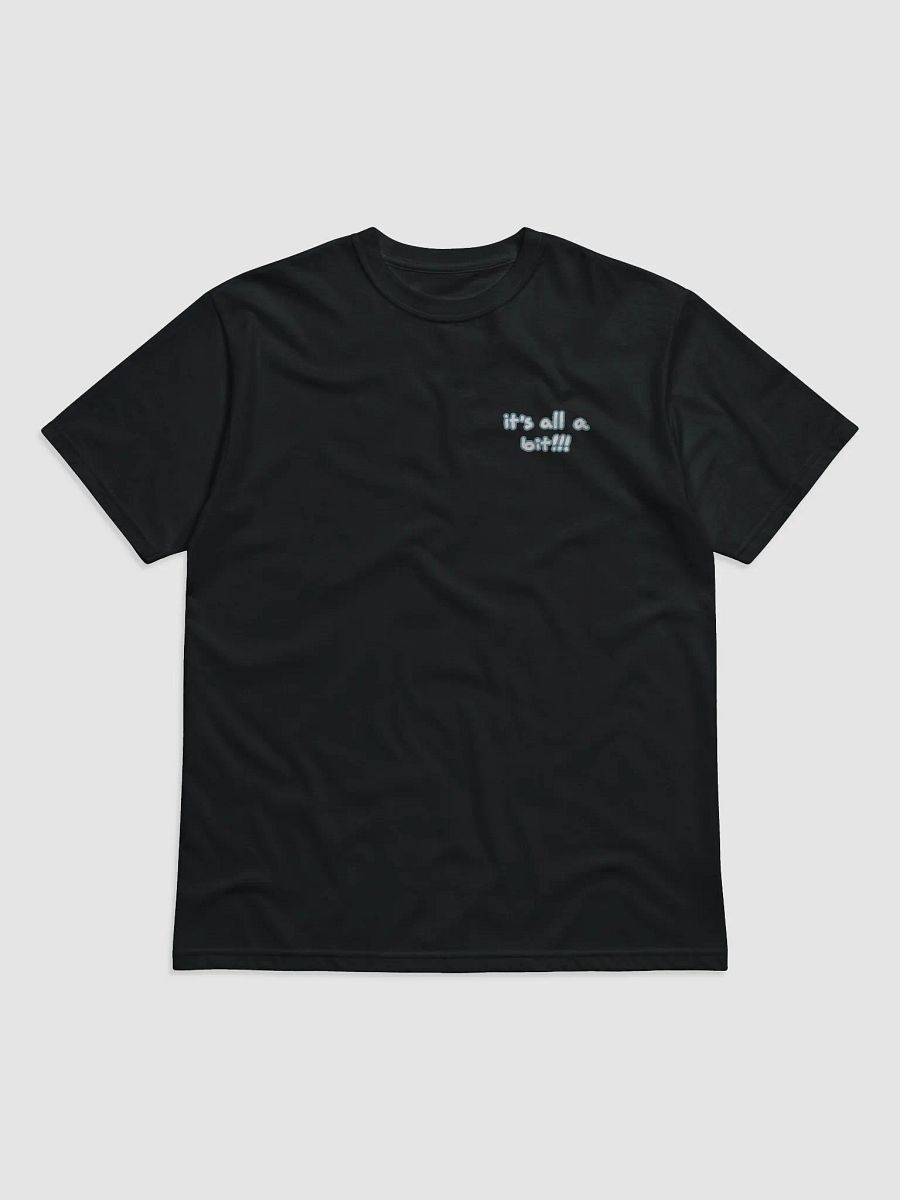 “It’s all a bit!!!” (sm. lined design, #709AAF) unisex eco tee product image (2)