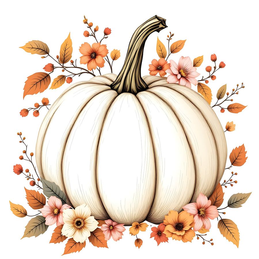 18 White Floral Pumpkin Clipart for Autumn Crafts and Decor - Digital Download Collection for Scrapbooking, Invitations, and More product image (5)
