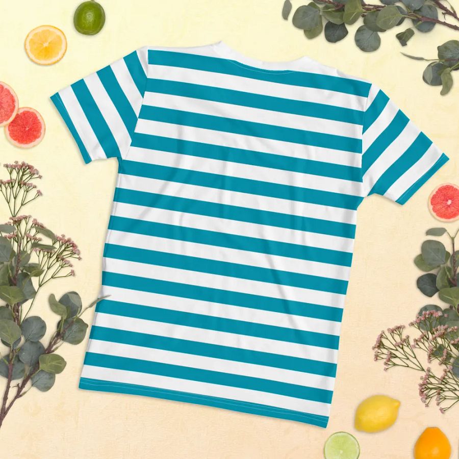 Butterfly Blossom Women's Stripped Teal All-Over Print Tee product image (11)