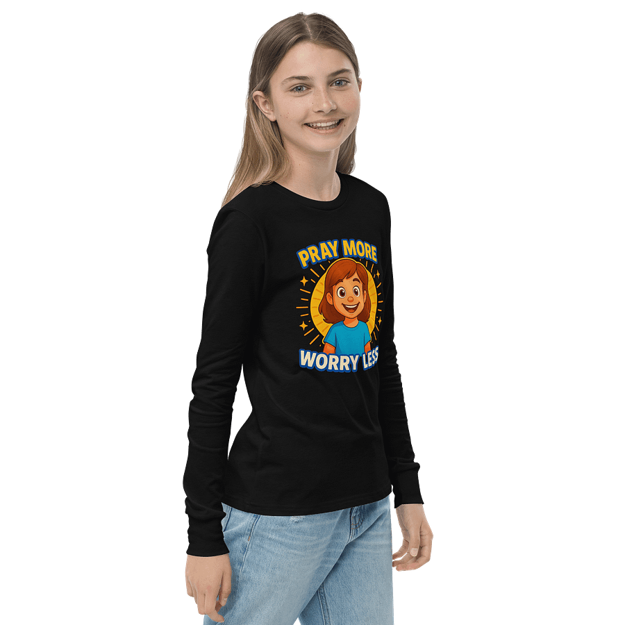 Cheerful Pray More, Worry Less Youth T-Shirt product image (4)