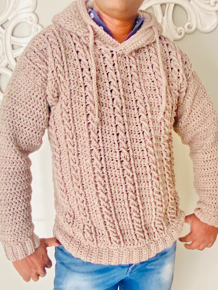 Crochet Hooded Sweater for Men Written Pattern product image (1)