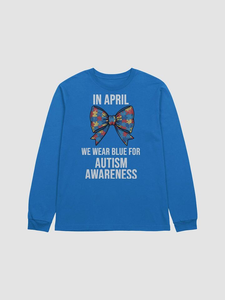 In April We Wear Blue - Autism Awareness Bow Puzzle Long Sleeve Tee product image (9)