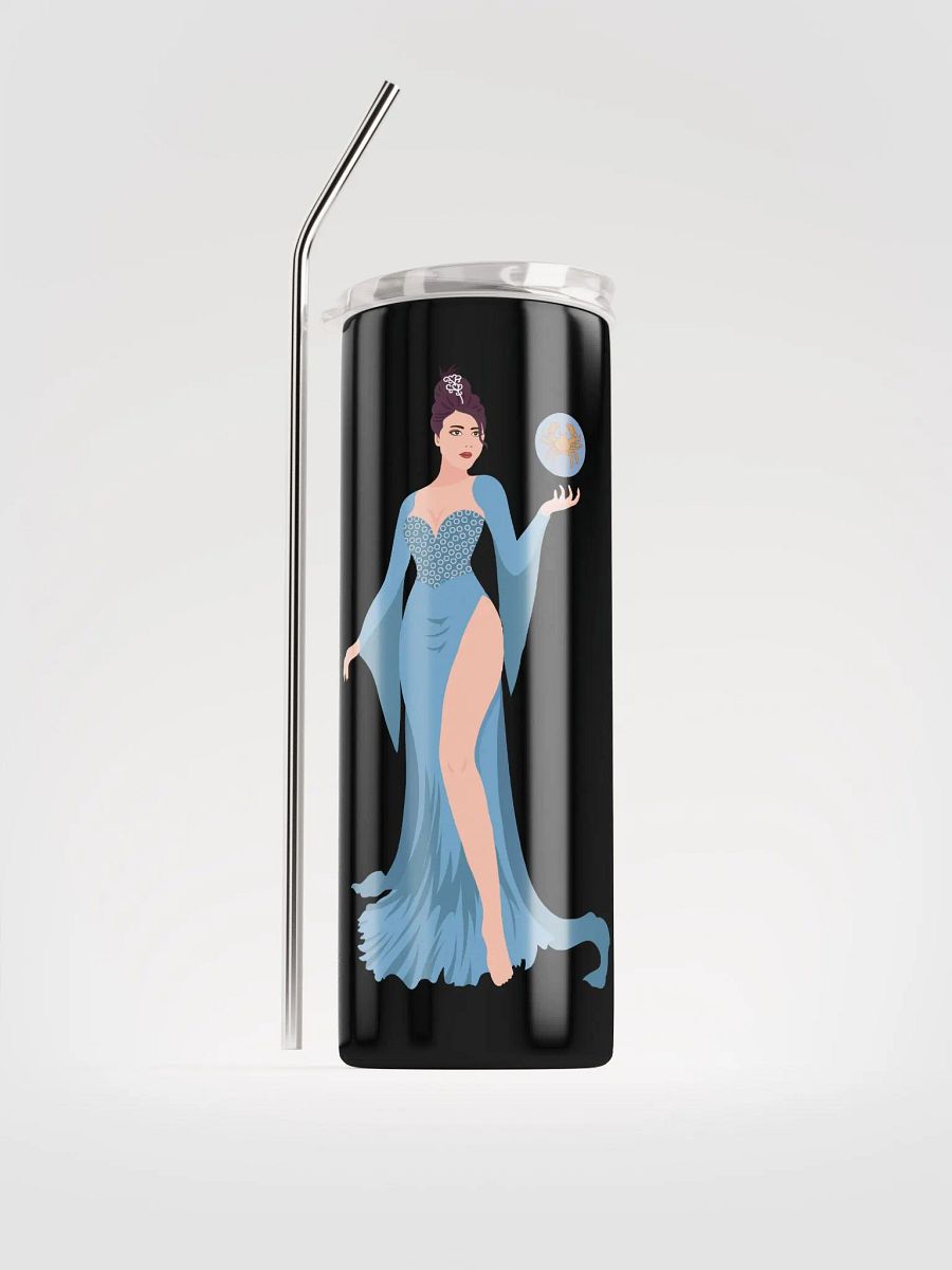 Blue Cancer Woman Illustrated Stainless Steel Tumbler: Zodiac Elegance! ♋💙 product image (1)