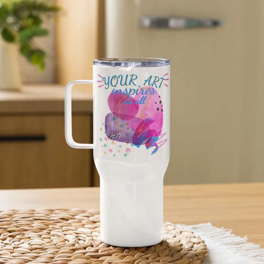 nsulated stainless steal travel mug depicting “your Art inspires us All’. Perfect gift for the Arty person, mom, wife, daughter, friend or colleague who appreciates stylish designs product image (10)