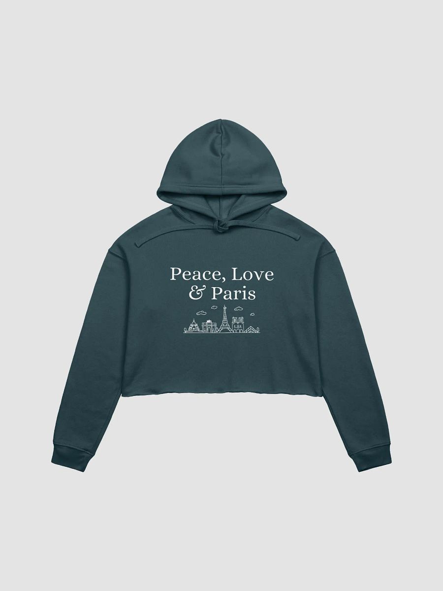 Peace, Love and Paris with Monuments Cropped Hoodie | White Ink Design product image (1)