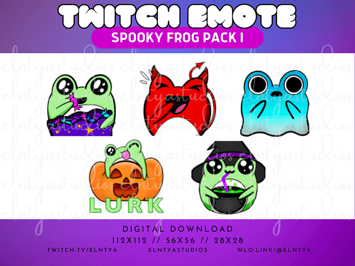 Kawaii Spooky Frog Emote Pack 1 - Halloween; Witch's Brew; Devil LOL/Laugh; Ghost; Pumpkin Lurk; Candy Snack/Snacc Frog product image (1)