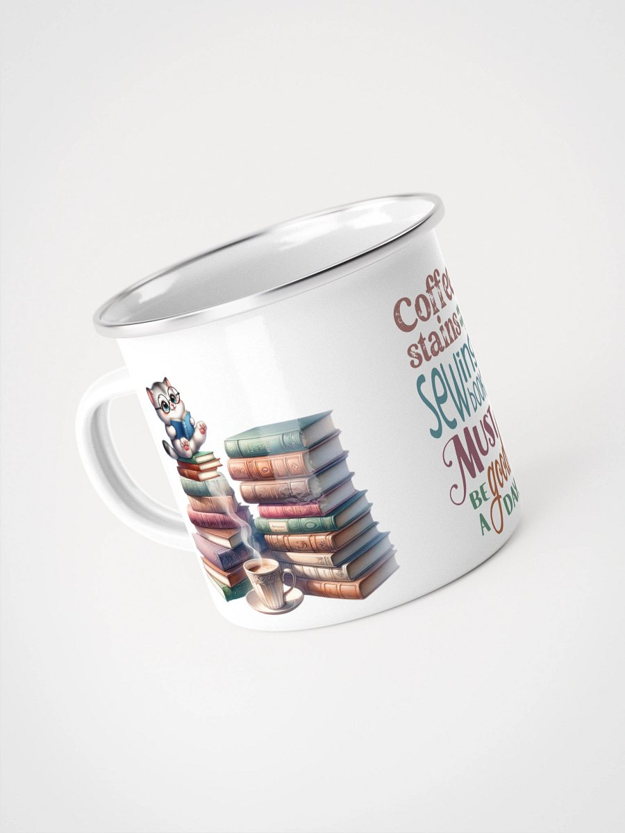 Whimsical Sewing Book Lover's Enamel Mug product image (4)