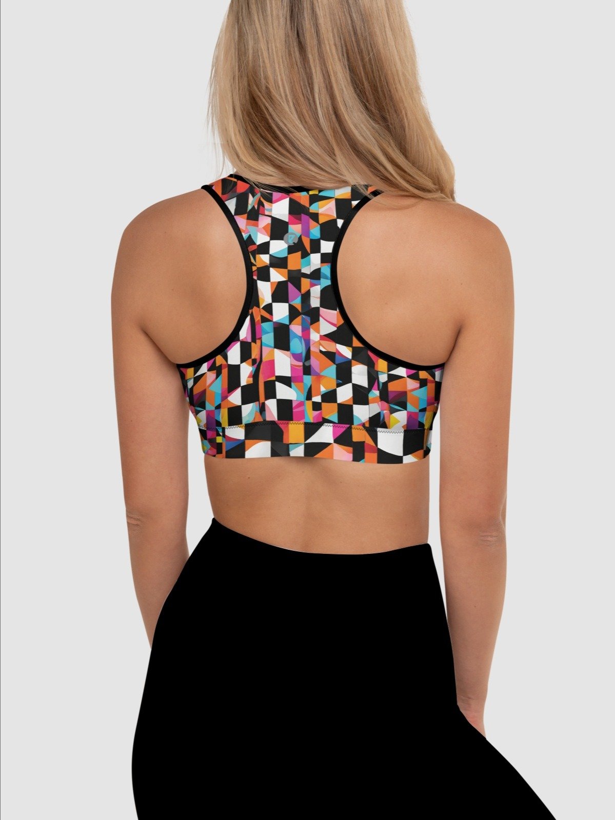 Sport Bra "Colorful Modern Abstract Checkered Art Printed" product image (7)