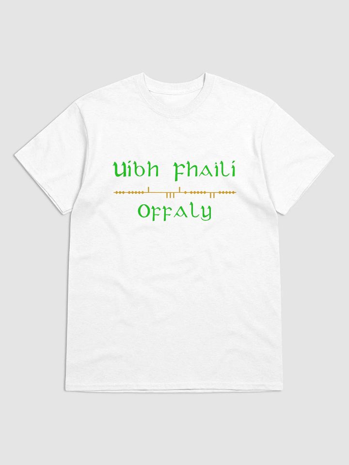 Offaly/Uíbh Fhailí Scholastic style Ogham white printed T-shirt product image (1)