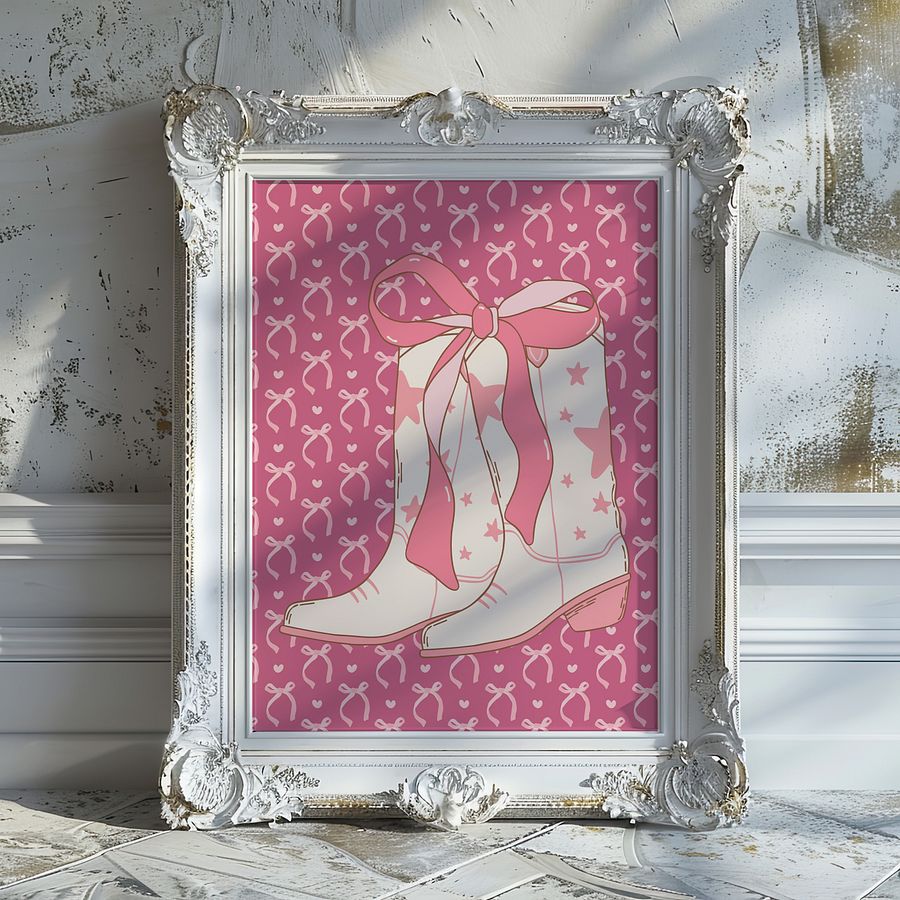 Cowgirl Boots with Pink Ribbon Coquette Art Print product image (17)