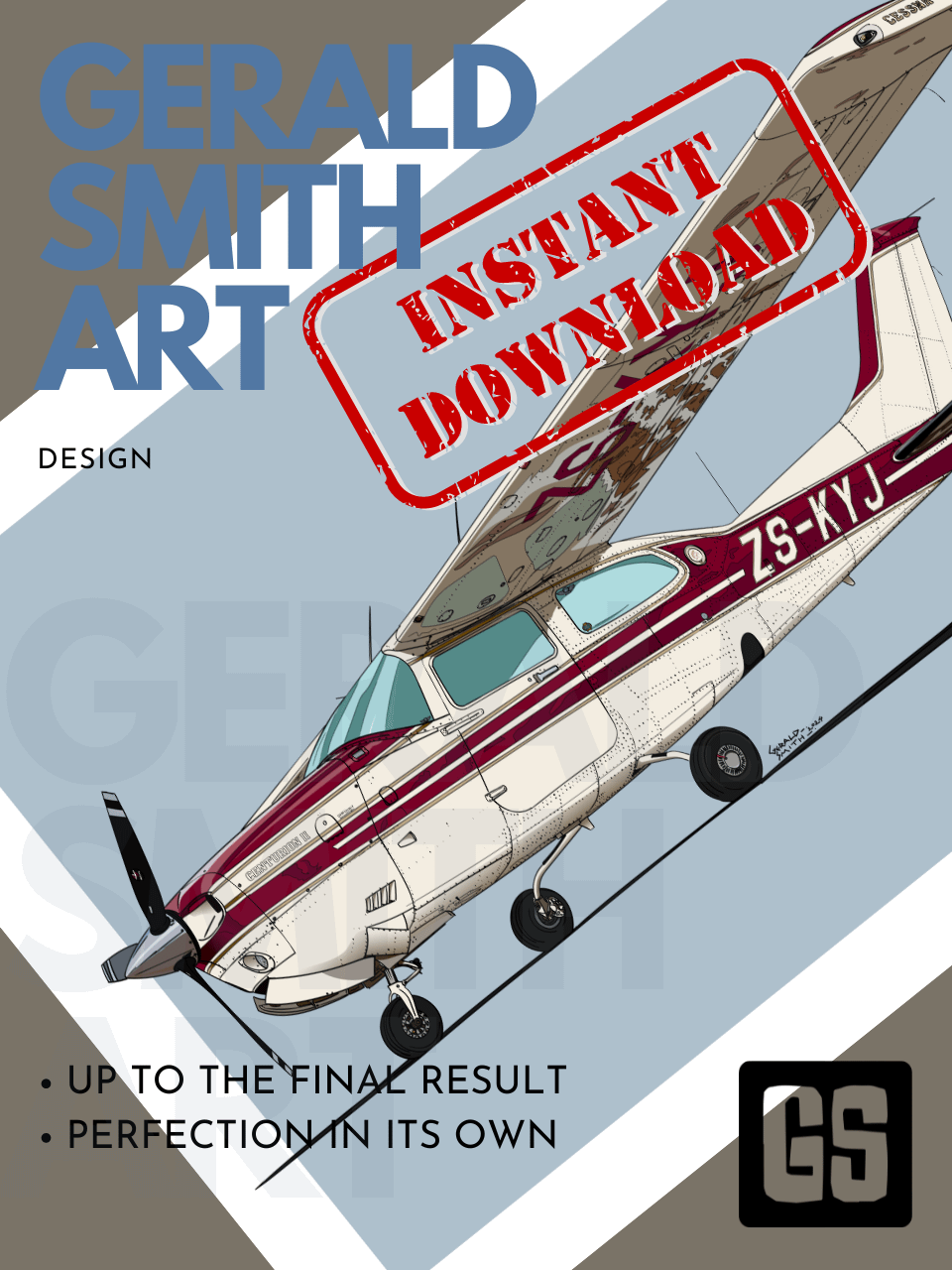 Cessna 210 ZS-KYJ Digital Printable Aviation Art Illustration Perfect Gift for Pilots & Enthusiasts product image (6)