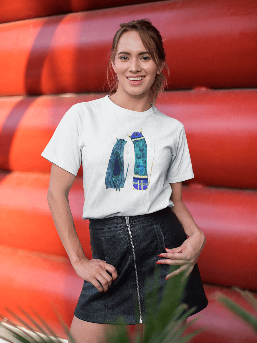 Abstract Green and Blue Singing Cats T-Shirt product image (6)