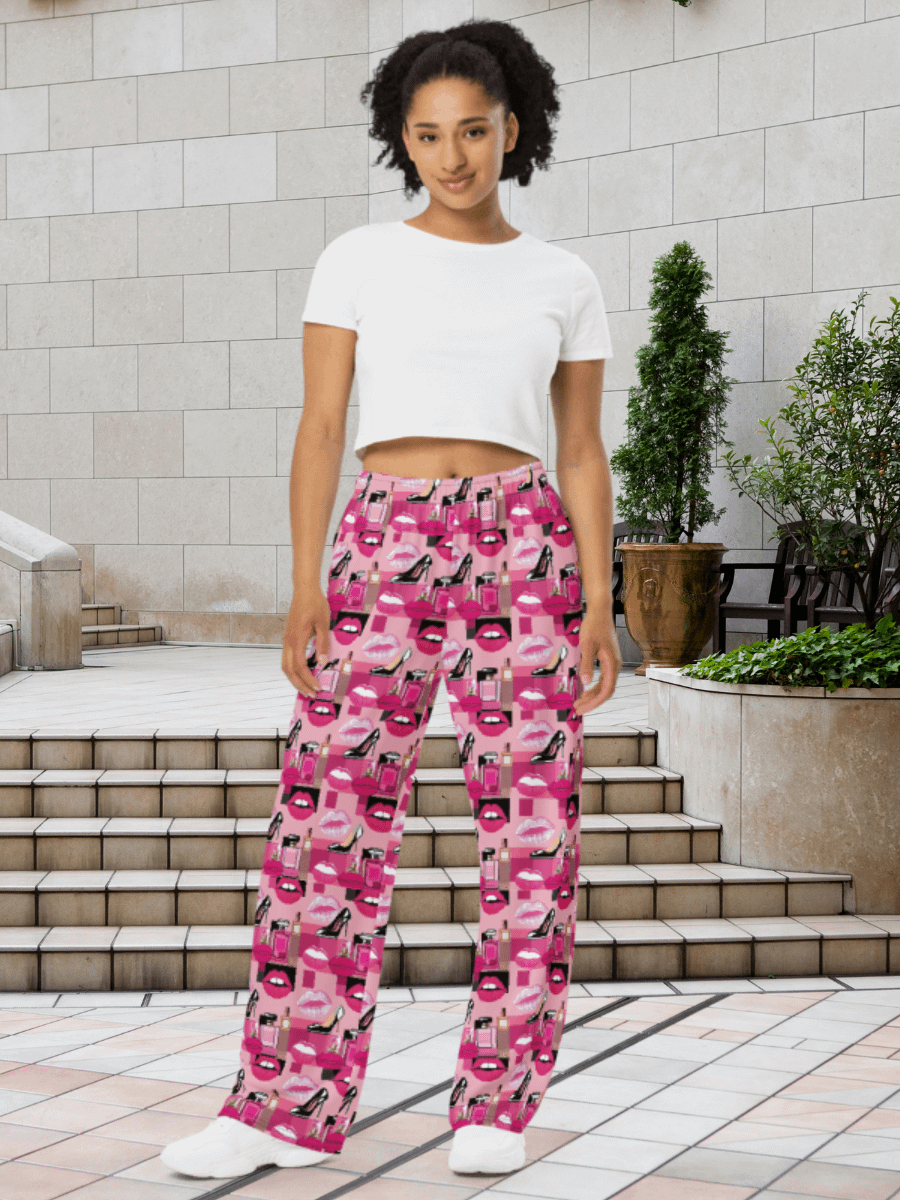 Chic Pink Motif Wide-Leg Pants product image (1)