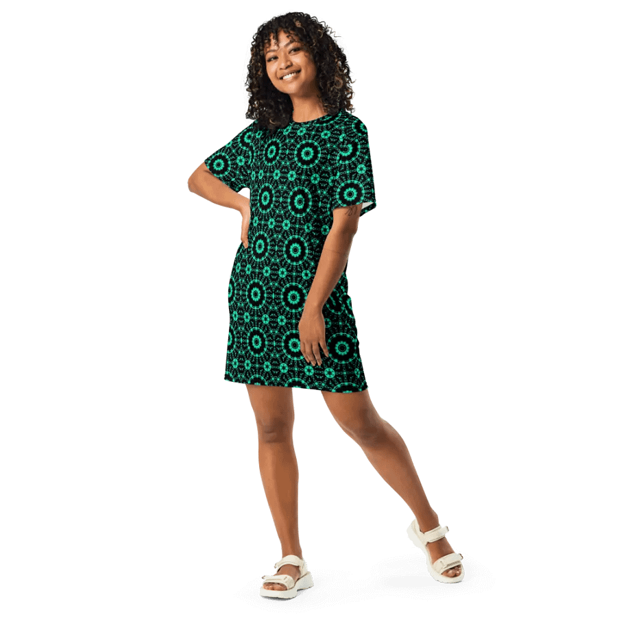Abstract Repeating Neon Green Shapes T Shirt Dress product image (9)