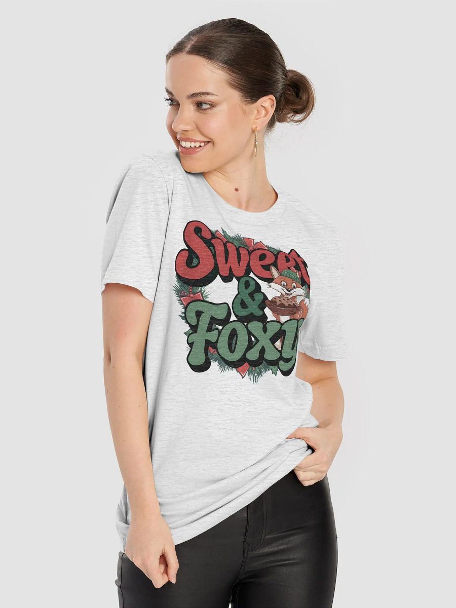 “Sweet & Foxy” t-shirt, Holiday Spirit T-shirt, Playful Sweet & Foxy shirt, Festive fox apparel, Humorous holiday clothing, Christmas-themed apparel, Fox and gingerbread motif, Unique holiday gift product image (8)