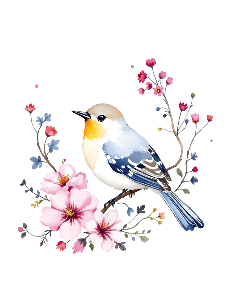Watercolor Folk Art Bird Clipart, Floral Spring Digital Download, Whimsical Bird Illustrations, Wedding Invitations, Scrapbooking, Card Making product image (3)