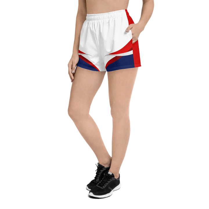Red And White Athletic Shorts For Women With Wave Design product image (2)