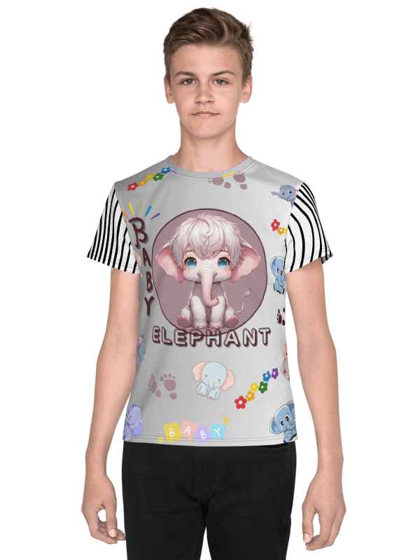 KIDS- GIRL TEE -BABY ELEPHANTS (GRADIENT) - All-Over Print Youth Crew Neck T-Shirt product image (3)