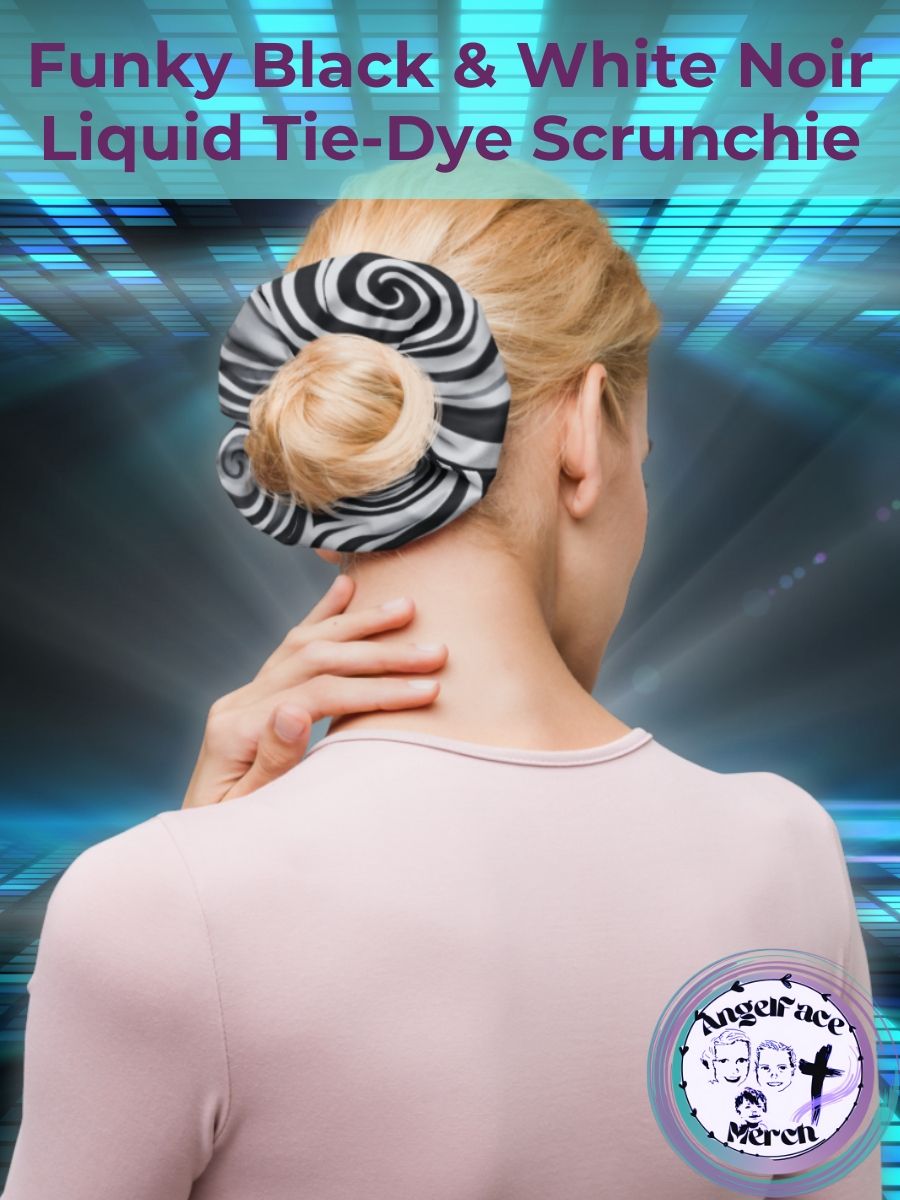 Funky Black & White Noir Liquid Tie-Dye Scrunchie product image (1)