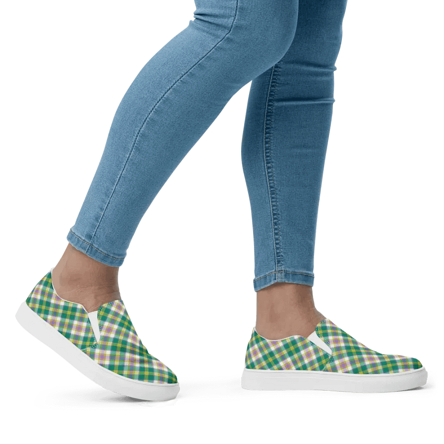 Seafoam Green and Purple Plaid Women's Slip-On Shoes product image (7)