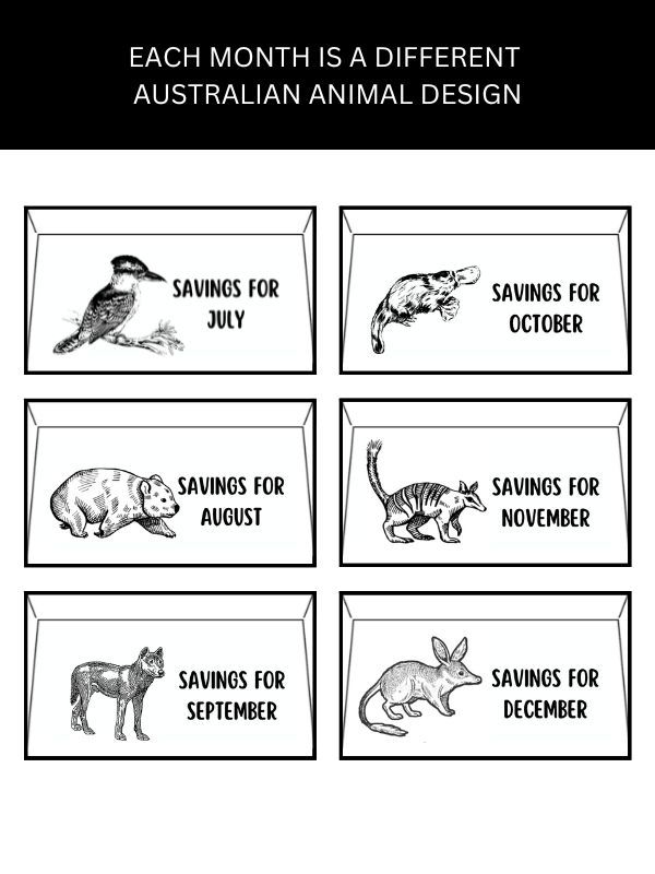 Australian Wildlife Cash Envelope System with Monthly $500 Savings Tracker – Set of 12 product image (6)