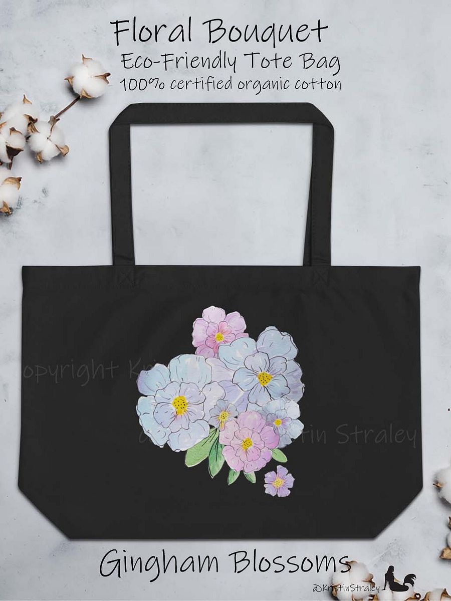 Gingham Blossoms - Blue Watercolor Floral Bouquet Art Print Lg product image (1)