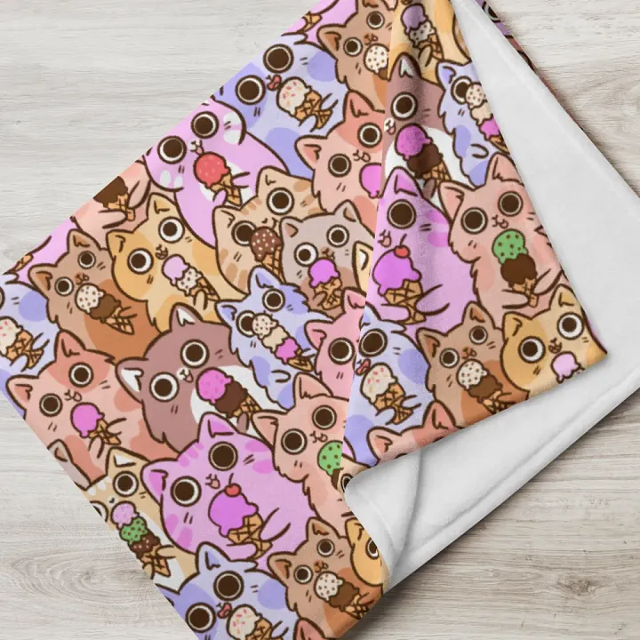 Whimsical Ice Cream Cat Party Throw Blanket product image (1)