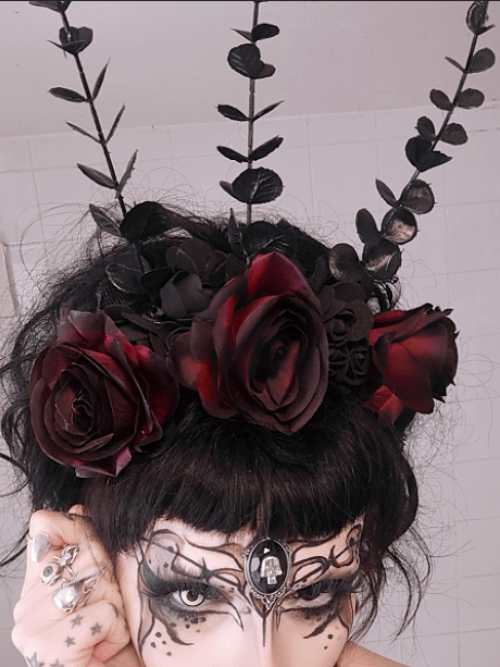 Gothic Headpiece (Roses, Leaves & 3 Long Stems) product image (1)