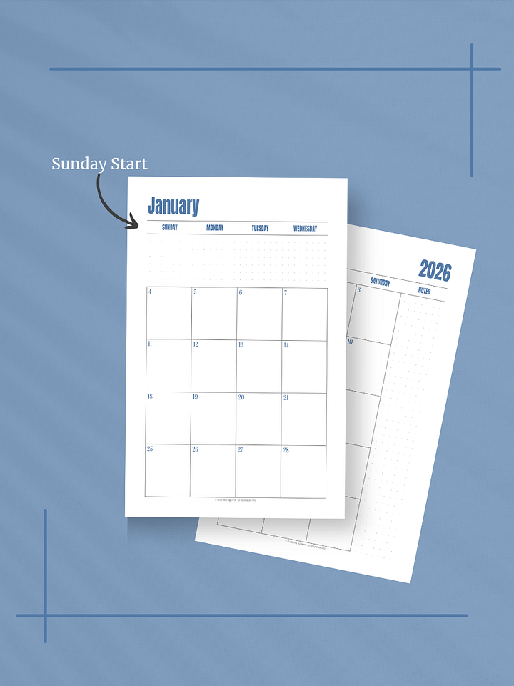 Jewel Tone Quarters 2026 Calendar - 2 Pages per Month, Sunday Start, Half Letter Size product image (2)