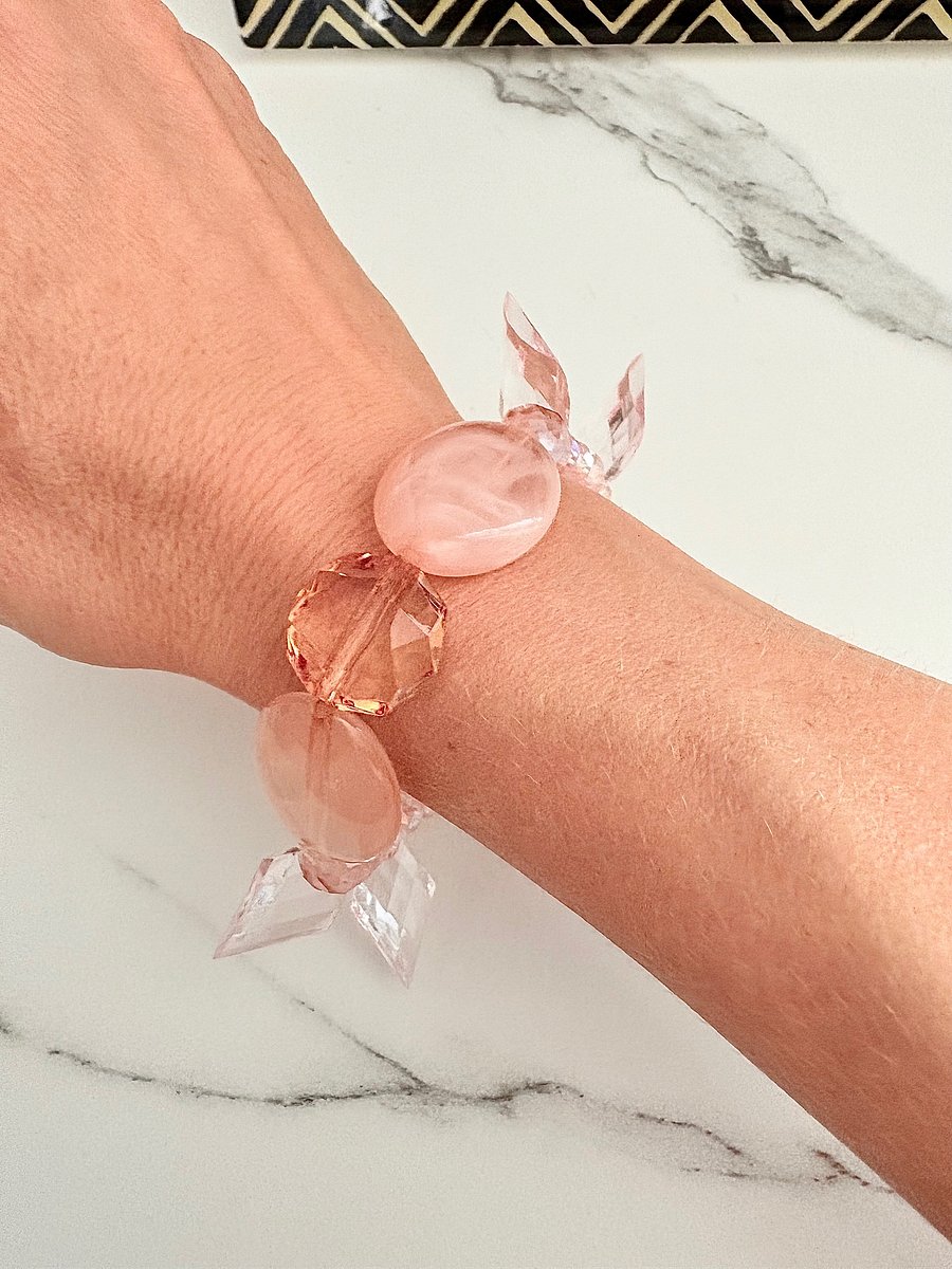 Blush Serenity | Faceted & Iridescent Beaded Bracelet | Handmade 8" Stretch Bracelet | Coastal Charm Jewelry by Monique Faella Designs™ | MFD-00054 product image (3)