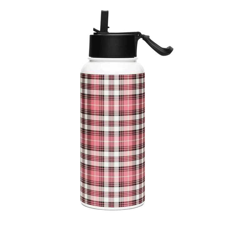 Coral Pink, Black, and White Plaid Water Bottle product image (2)