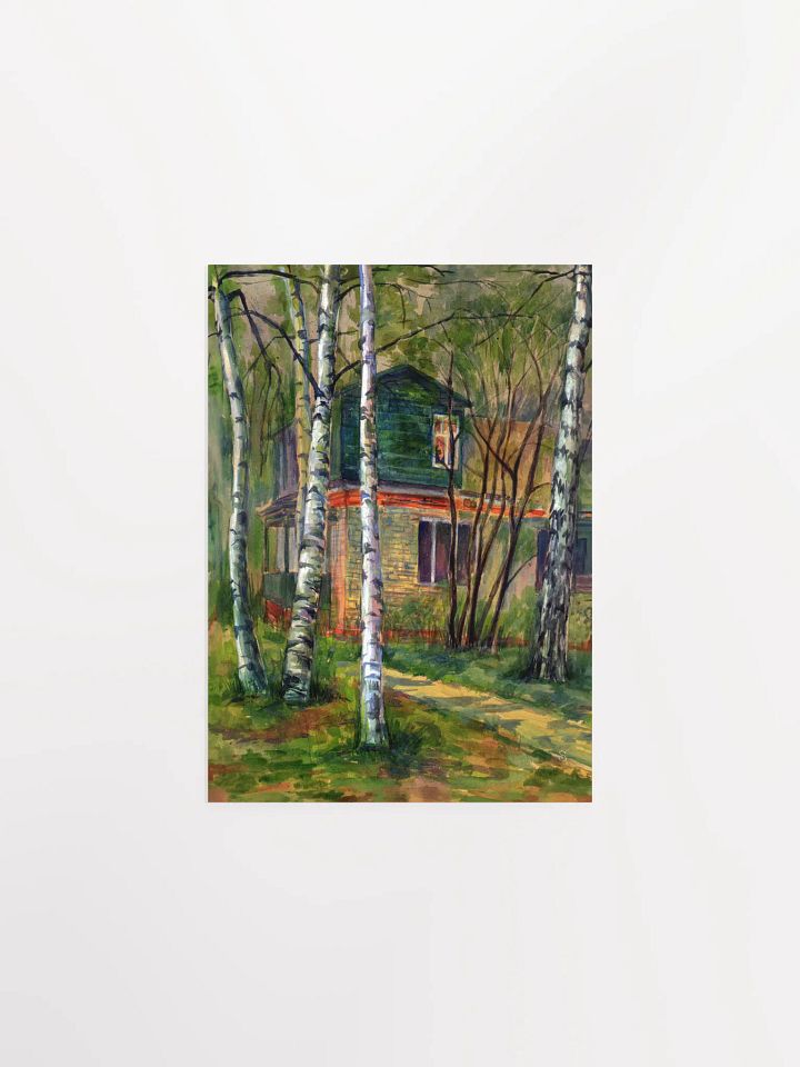Rustic Retreat Matte Poster - Dacha in Birch Forest product image (2)