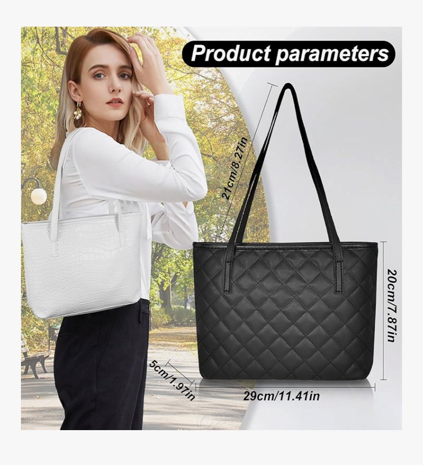 AfitLulu Women’s Waterproof PU Leather Tote Bag with Zipper – Medium Multifunctional Shopping & Shoulder Bag product image (2)