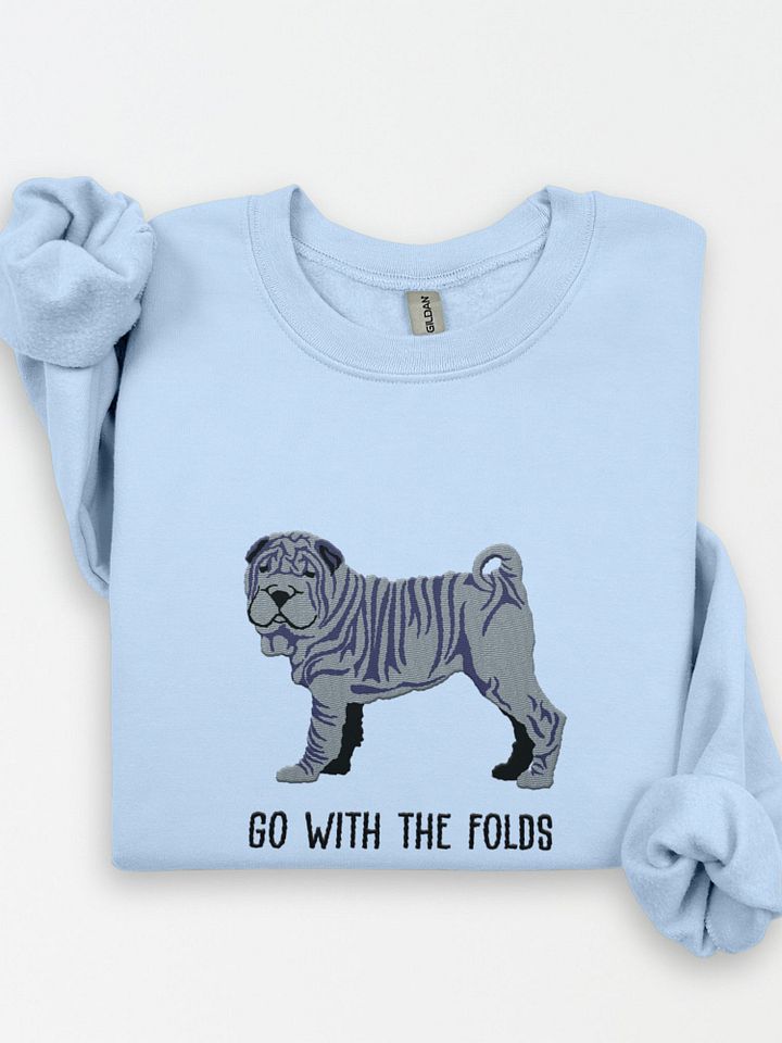 Go with the Folds Sweatshirt (Embroidered) of a Chinese Shar-Pei(Blue) product image (1)