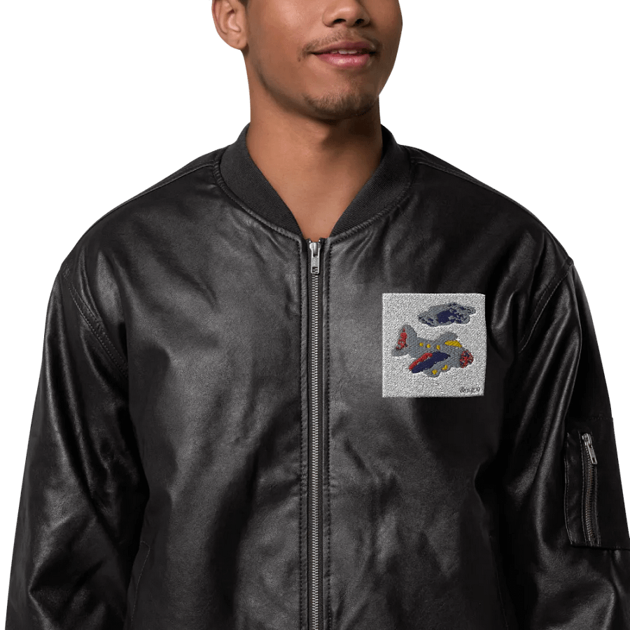 Kid Airplane (Threadfast Apparel Faux Leather Bomber Jacket) product image (5)