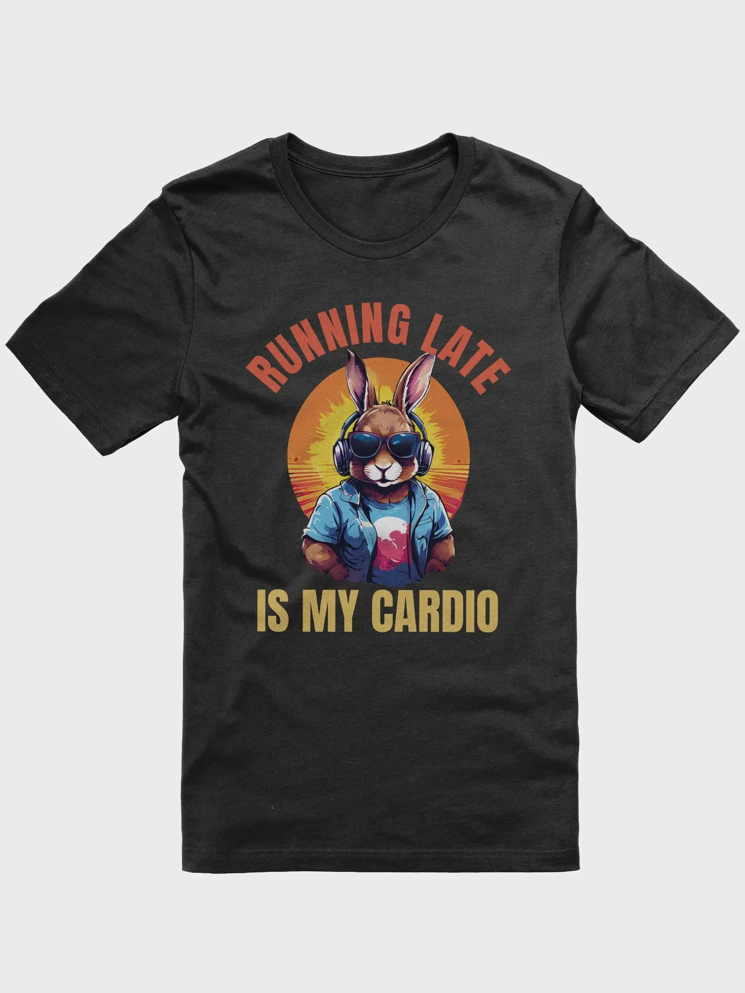 Running Late is My Cardio - Funny Cute Bunny Bella Canvas 3001 Super Soft T-Shirt product image (1)