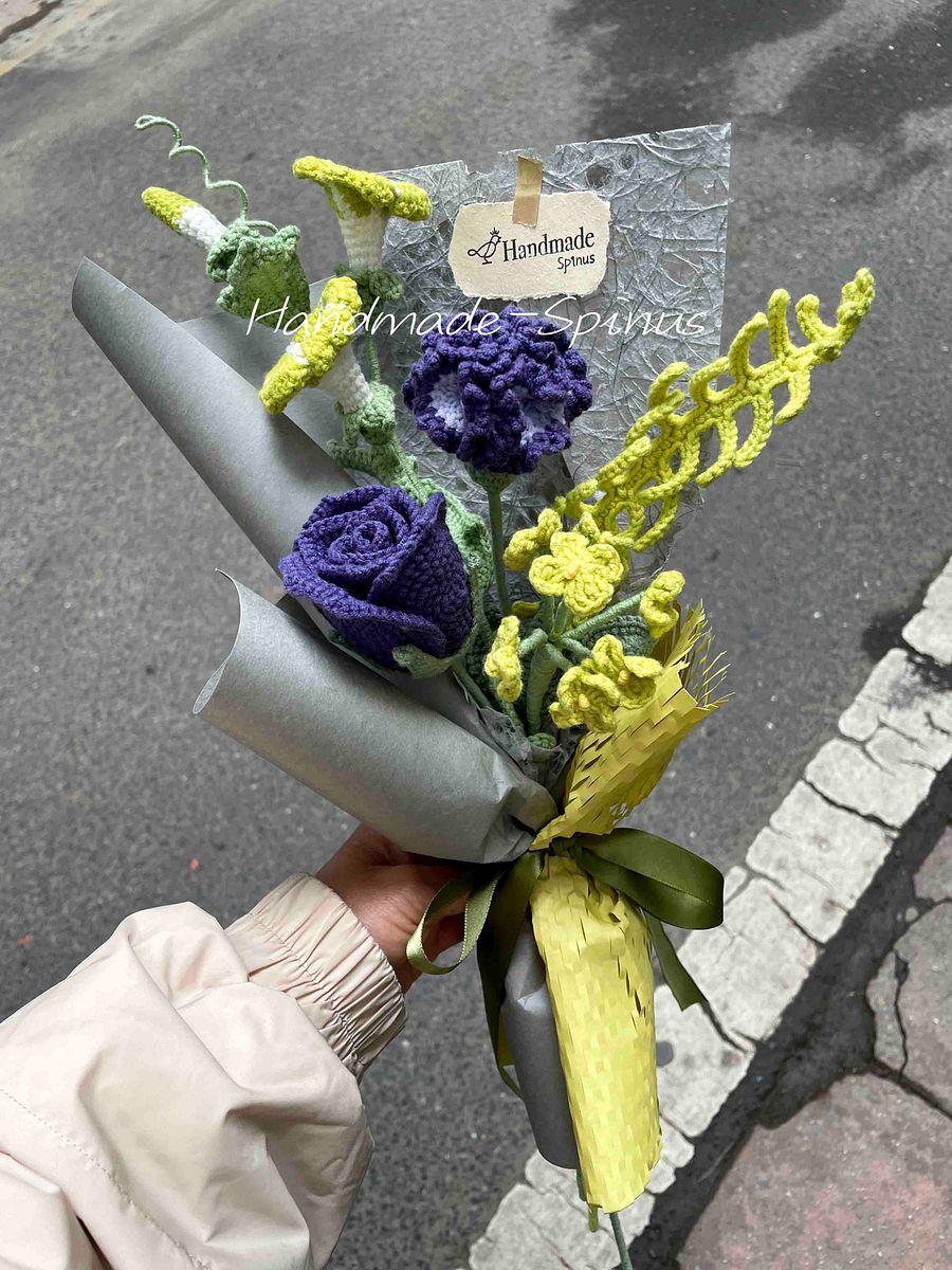 Purple & Yellow Interwoven Crochet Knit Bouquet product image (2)