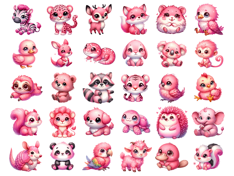 Watercolor A Cute Pink Baby Animals PNG, Clipart, Instant Download, Transparent Animals Bundle, Cute  Pets Clipart, Watercolor PNG Bundle product image (2)