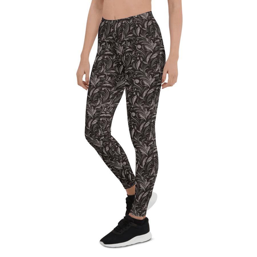 Ladies comfortable leggings in soft grey/browns  morocan design on  black for those that  like the unusual product image (6)