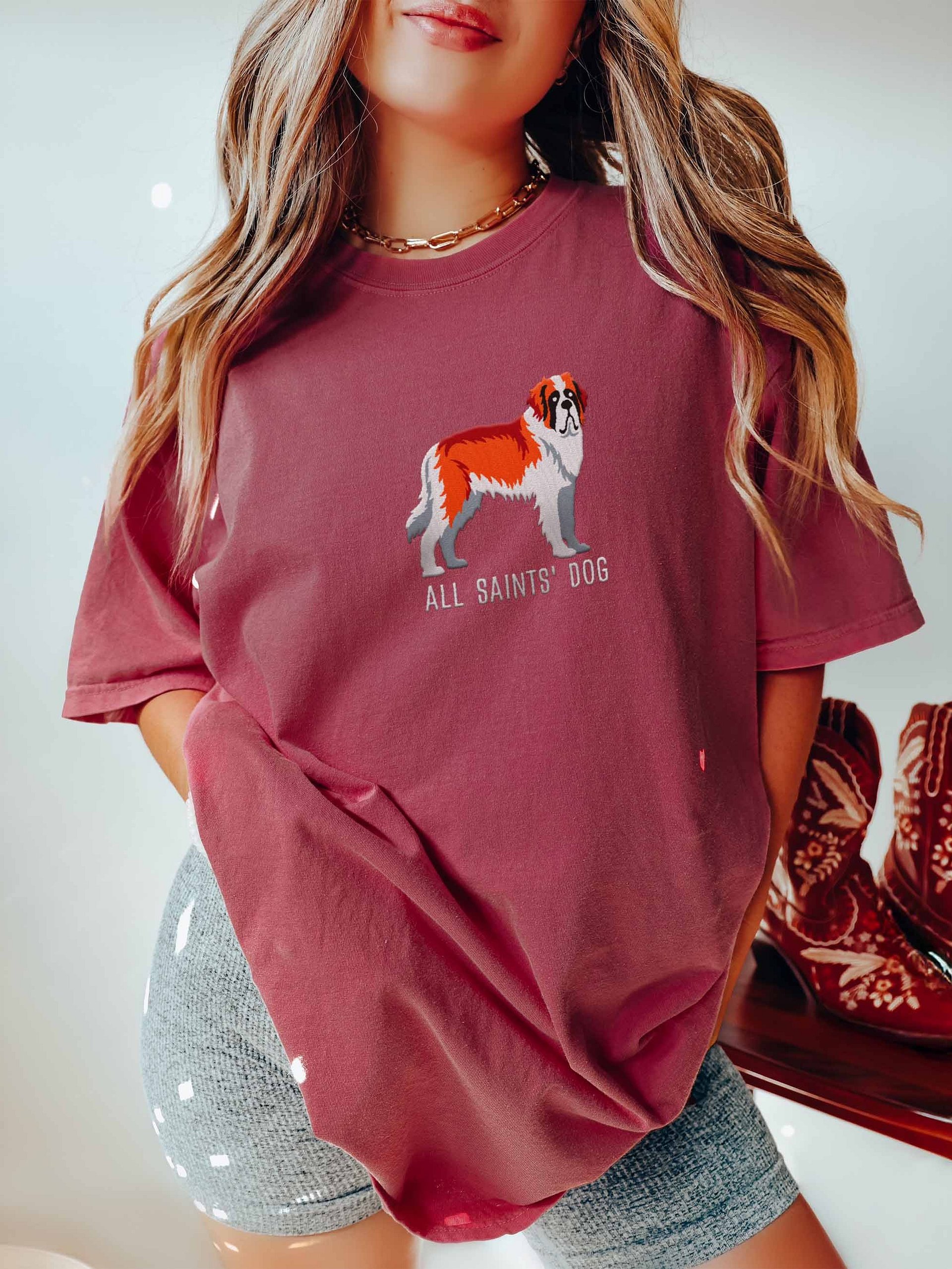 All Saints' Dog T-Shirt(Embroidered) of a Saint Bernard(Red & White) product image (2)
