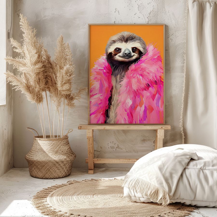 Anthropomorphic Sloth in Pink Fur Animal Portrait product image (6)