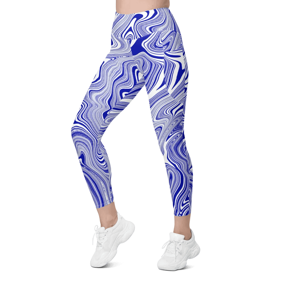 Leggings with Pockets - Blue and White Liquid Swirls product image (3)