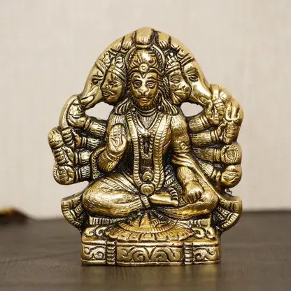 eCraftIndia Golden Metal Handcrafted Lord Panchmukhi Hanuman Statue Decorative Showpiece - 13.5 cm (Metal, Gold) product image (1)