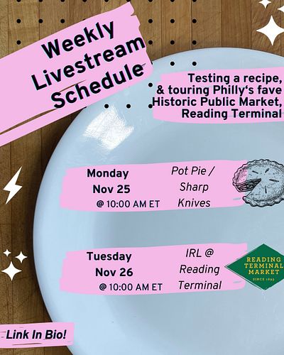 A lil peek at the week 👀 Two daytime streams. On Tuesday we'll be LIVE touring @rdgterminalmkt, one of the nation's most vene...