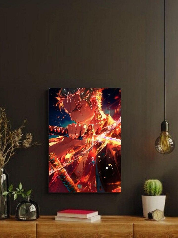 One Piece Zoro Three Sword Flame Aura – Glossy 8x10 Metal Print product image (2)