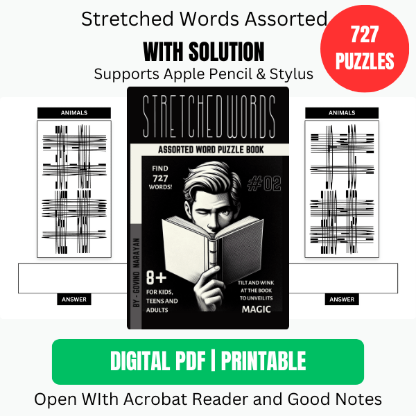 Stretched Words: Assorted Word Puzzle Book For Kids, Teens, and Adults: Ages 8+ Activity Book | Ebook | Printable PDF product image (1)