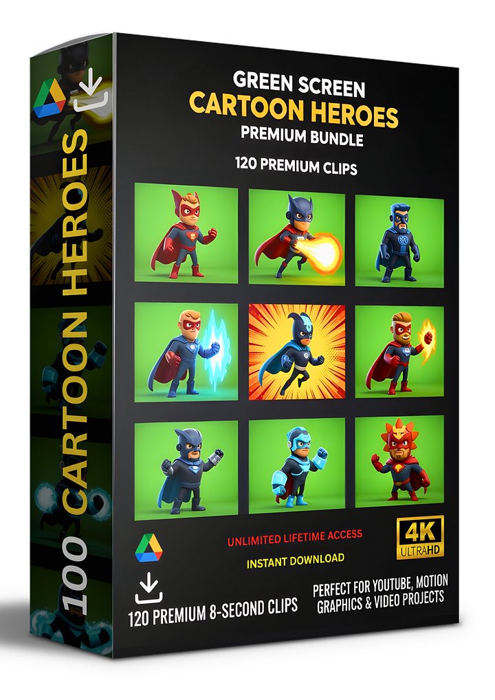 120 CARTOON SUPERHERO GREEN SCREEN CLIPS BUNDLE FOR CREATIVE VIDEOS product image (1)